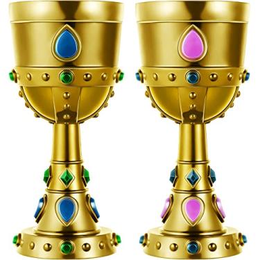 Imagem de Suclain 2 peças de taças de coroa moldadas medievais 227 g cálice de ouro com joias vintage cálice de plástico vintage king queen festa cálice decorações de festa medieval para suprimentos de bebida