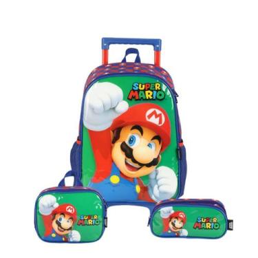 Imagem de Kit Mochila De Rodas Super Mario Com Lancheira Estojo Duplo - Luxcel, 