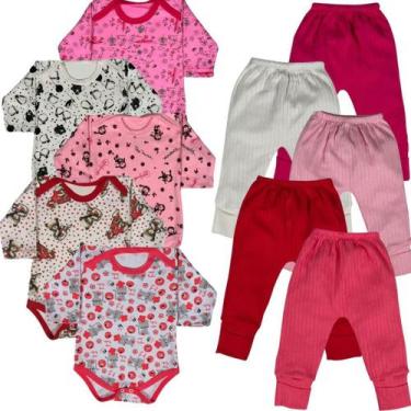 Imagem de Kit 10 Pçs Body Manga Longa E Mijão Pé Reversível Menina - Bebe Maluco