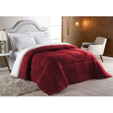 Imagem de Coberdrom Queen Size Dupla Face - Sherpa com Manta Coral Fleece Vinho 