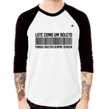 Imagem de Camiseta Raglan Lute como um boleto Manga 3/4 - Foca na Moda, Branco, 
