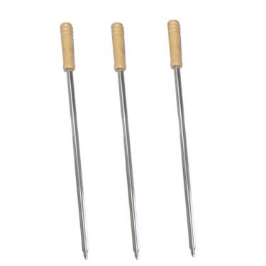 Imagem de 3un Espeto Simples Inox Cabo madeira churrasco 65cm aço - Araminas