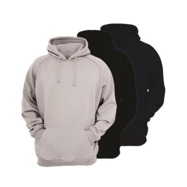 Imagem de Kit 3 Moletons Feminino Ragor Algodão Capuz Bolso Conforto, GG, Cinza,