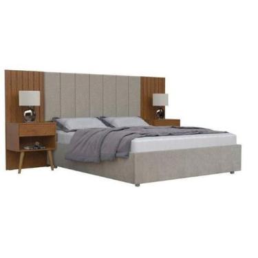 Imagem de Cabeceira casal box 100% mdf com capitonê zara jacarandá - village móv