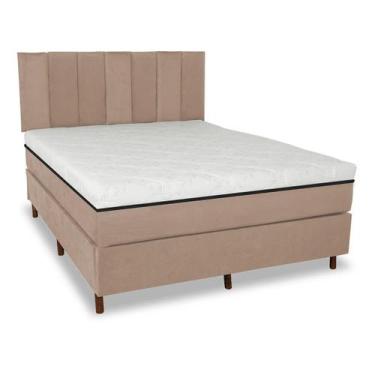 Imagem de Cama Box e Colchão Magnético com Cabeceira - Eco New Luxo, Bege, Casal