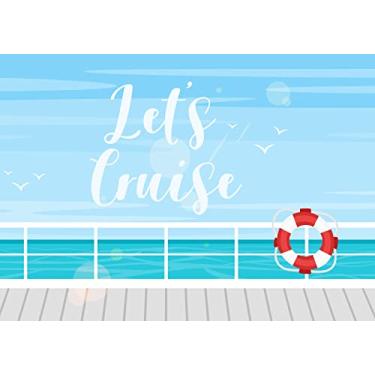 Imagem de CORFOTO 2,1 x 1,5 m, desenho animado Let's Cruise, fundo de fotografia de navio de cruzeiro, tema náutico, decorações de festa de aniversário, boia salva-vidas do oceano, imagens de desenhos animados