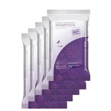Imagem de Kit 5 Lenços Umedecidos Antissépticos Para Mãos e Superficies One Care