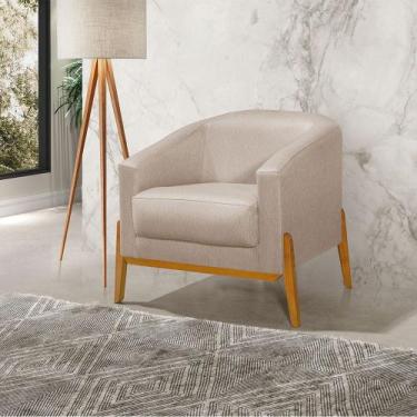 Imagem de Poltrona Living Base em Madeira Maciça Flórida Linho Bege - VILLA CASA