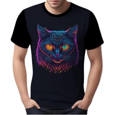 Imagem de Camisa Camiseta Estampada T-shirt Face Gato Neon Felino 5 - Enjoy Shop