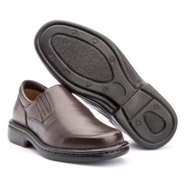 Imagem de Sapato Social Masculino Couro Legitimo Elástico Lateral - RM, Marrom, 