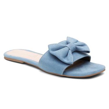 Imagem de Rasteirinha Feminina Sandalia Rasteira Papete Laço - RM, Azul, 38