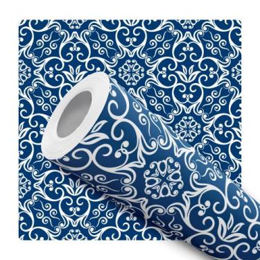 Imagem de Papel de Parede Vinílico Arabesco Provençal Azul Sala Quarto 5m - DELI