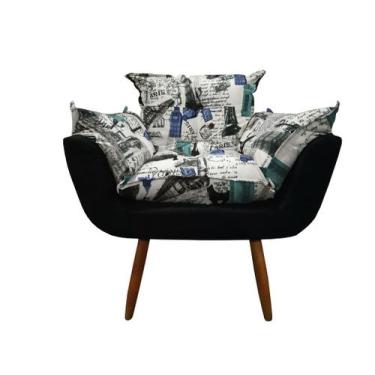 Imagem de Poltrona Decorativa Opala Suede Composê Paris Azul Pés Madeira Ms Deco