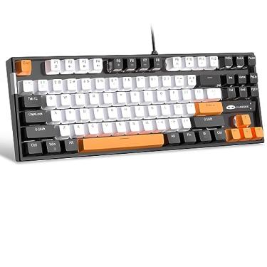 Imagem de MageGee teclado mecânico 75% para jogos, interruptor amarelo, retroiluminação LED branca, 87 teclas compactas, TKL teclados de computador com fio para Windows, Laptop, PC Gamer - Branco/Preto