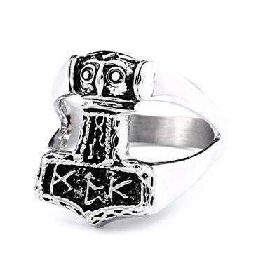 Imagem de Gungneer Anel de martelo Viking Mjolnir Thor, aço inoxidável, joias de proteção com letras runas nórdicas para homens e mulheres, Metal, n