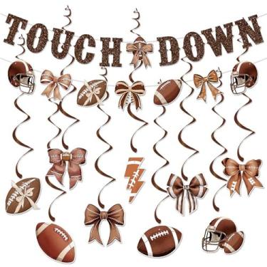 Imagem de Football Party Decorations Touch Down Football Banner, Football/ Rugby Theme Banner Hanging Swirl Decor for Football Birthday Party, Sports Rustic, Game Day Tailgate Party Supplies Photo Prop