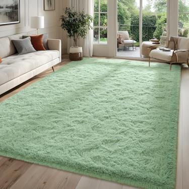 Imagem de FALARK Tapete macio verde sálvia 20 x 25 cm para sala de estar, tapete extragrande para decoração de sala de estar, tapete grande e felpudo, tapetes retangulares antiderrapantes grossos macios para
