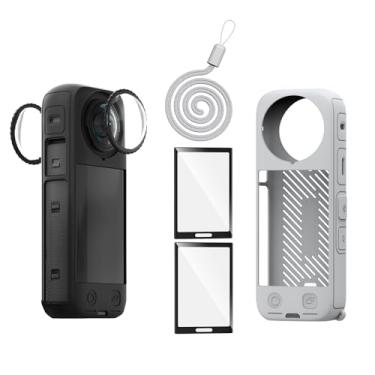 Imagem de debous Capa de silicone Insta 360 x4 com protetor de lente de alça conjunto protetor de tela para Insta360 X4 X 4 kit de acessórios capa macia (cinza)