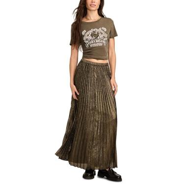 Imagem de Lucky Brand Saia midi plissada feminina, Dourado, G