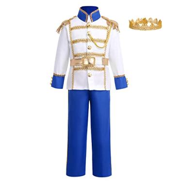 Imagem de Prince Charming Costume For Boys Kids Royal Prince Outfits Long Sleeve Jacket Pants Crown Belt Set Carnival Dress Up Costume Halloween Birthday Party Role Play Clothes Royal Blue（2pcs） 3-4 Years