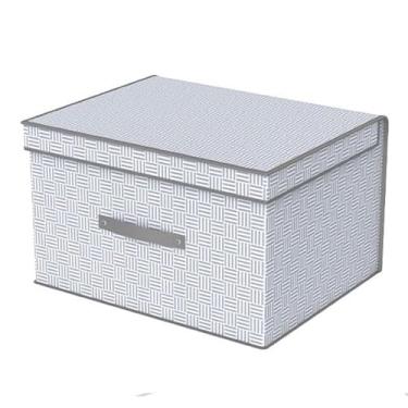 Imagem de Caixa Organizadora Com Tampa 40x30x25CM Multiuso Guarda-Roupas Closet Organizador Brinquedos Objetos Livros 50L(Cinza Entrelaçado (9372))