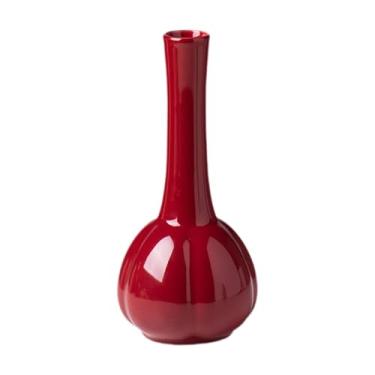 Imagem de UxicRuya Vaso de cerâmica vermelho vasos de flores pequeno vaso vermelho desktop vaso de cerâmica para estante de fazenda