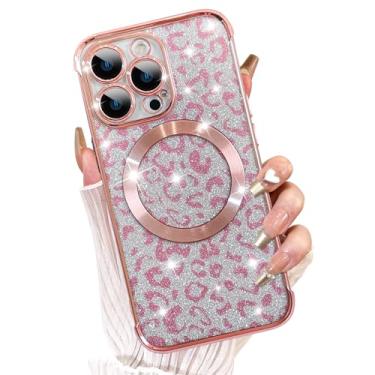 Imagem de Fiyart Capa projetada para iPhone 13 Pro, compatível com MagSafe Cheetah Print Plating Proteção de câmera transparente, capa de telefone transparente com glitter magnético com estampa de leopardo para