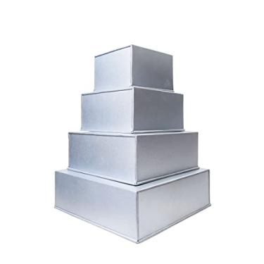 Imagem de Conjunto de assadeiras quadradas de 4 camadas multicamadas para aniversário/aniversário de casamento/formas de bolo/formas de bolo 15,2 cm 20,3 cm.25,4 cm 30,5 cm - Todas as 10 cm de profundidade
