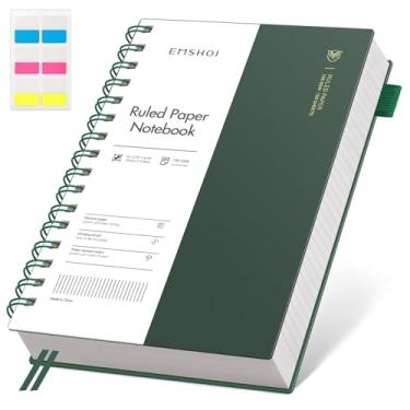 Imagem de EMSHOI Caderno espiral forrado, caderno pautado universitário A5, 300 páginas/150 folhas, papel livre de ácido de 100 g/m², caderno de capa mole à prova d'água para escola, trabalho, anotações, 14,5