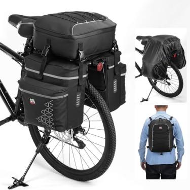 Imagem de KEMIMOTO Conjunto de cestos de bicicleta 3 em 1, bolsa de compras para selim de bicicleta com capa de chuva à prova d'água, mochila de ciclismo de carga de grande capacidade de 52L, bolsa para