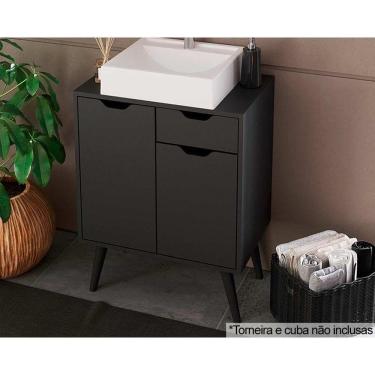 Imagem de Bancada de Banheiro c/ Pés BN3637 s/ Cuba c/ 2 Portas e 1 Gaveta 60cm Preto - Tecno Mobili