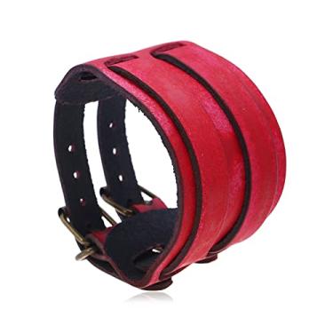 Imagem de Heavstjer Pulseira de couro larga com fivela de cinto Punk Rock, Metal, Sem pedras preciosas