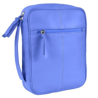 Imagem de ELIZO Capa bíblica de couro italiano de flor integral, Azul royal, Large, Capa de couro para bíblia