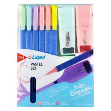 Imagem de Kit 6 Canetas Liqeo Super Fina + 4 Mini marca-texto Flat Mini Cores Pa
