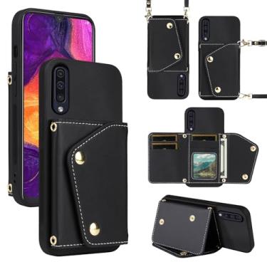 Imagem de Dibosom Capa carteira de luxo para Samsung Galaxy A50 A50S A30S com bolsa fina e fina e alça de ombro, suporte para cartão de crédito, acessórios para celular para A 50 50S 30S S50 50A SM A505G preta