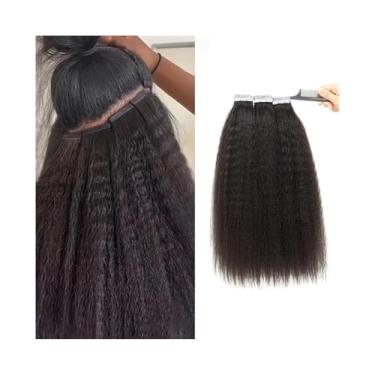 Imagem de Fita para extensão de cabelo Fita em extensões de cabelo cabelo humano real para mulheres negras kinky reta remy cabelo 20 pçs 50g cor natural fita de trama de pele invisível em extensões Fita para pe