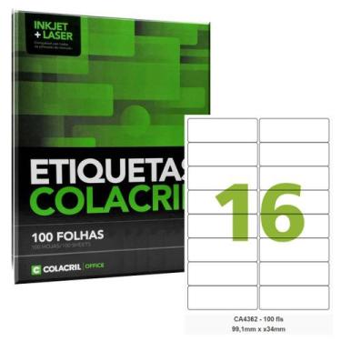 Imagem de Etiqueta Adesiva A4 CA4362 99,1 x 34 mm 100 Folhas Colacril