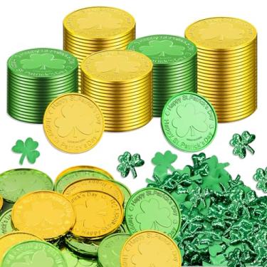 Imagem de Photken 200 Peças De Decorações De Mesa Para O Dia De São Patrício, 100 Peças De Moedas De Plástico Trevo Douradas E Verdes + 100 Peças De Tecido Trevo, Confetes, Amuletos Da Sorte Para Lembrancinha