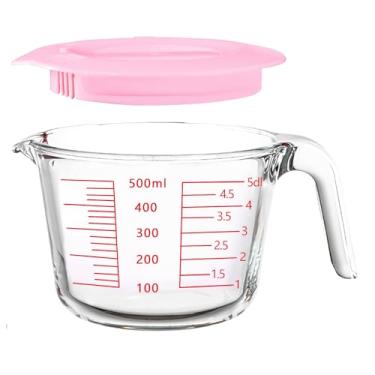 Imagem de Conjunto de 2 copos medidores de vidro com tampas, jarros de medição com alça, copos medidores de líquido, tigela de mistura de cozinha, micro-ondas, forno e lava-louças