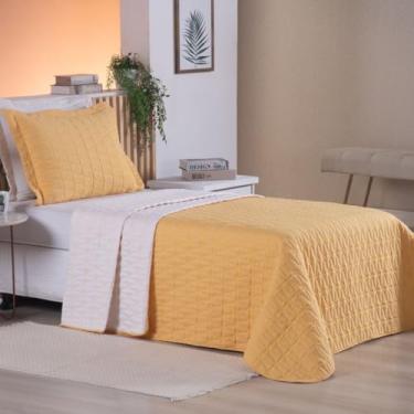 Imagem de Cobre Leito Colcha Solteiro 02 Peças Dupla Face Hipercal 200 Fios Bordado Cristal (Amarelo)