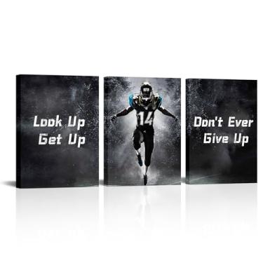 Imagem de xiysien Arte de parede de futebol com citações inspiradoras futebol americano decoração de parede pôsteres esportivos impressões em tela arte para sala de estar quarto escritório 30,5 x 40,6 cm x 3