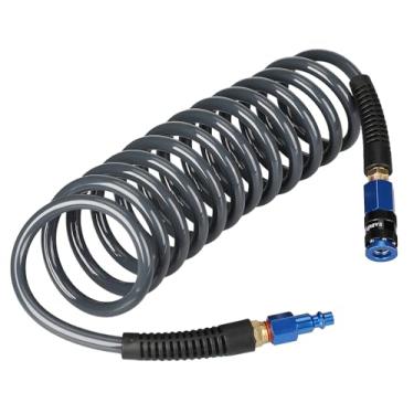 Imagem de EADUTY Mangueira De Ar De Poliuretano Para Serviço Pesado Com Recuo De 1/4 Pol. X 10 Pés, Mangueira De Compressor Leve E Flexível Com Acoplador Rápido Universal, Limitadores De Plugue E Curvatura,