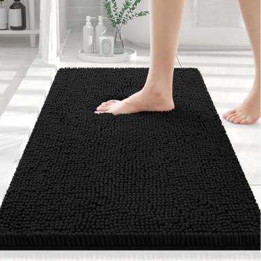 Imagem de Smiry Tapetes de banheiro luxuosos de chenille 61 x 40 cm, tapete de banho felpudo extra macio e absorvente, lavável na máquina, tapete de pelúcia antiderrapante para banheira, chuveiro e piso