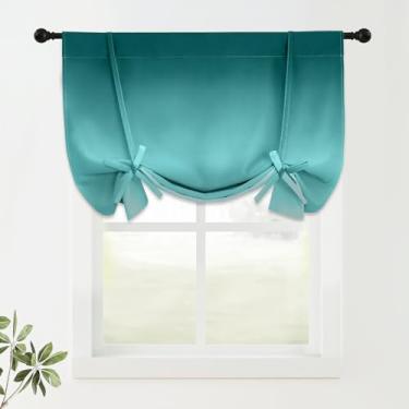 Imagem de COSVIYA Cortinas 100% blecaute ombré azul-petróleo ajustáveis para cozinha, isolamento térmico, escurecimento de quarto, sanefa, bolso de varão, persiana romana para janela pequena, 122 cm C x 86 cm
