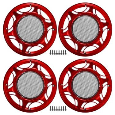Imagem de ACROPIX Capa de grade de alto-falante de carro de 20,32 cm de malha redonda de 20,32 cm caixa protetora de subwoofer com parafusos de montagem vermelho ferro - pacote com 4