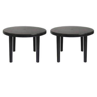 Imagem de Kit 2 Mesas de Plástico Redonda 94cm Preta Desmontável - Plastics