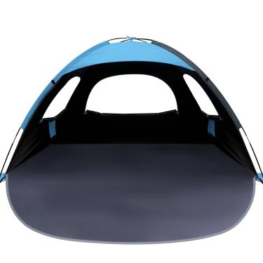 Imagem de WhiteFang Barraca de praia anti-UV portátil para 3 pessoas com abrigo blackout, piso extensível com 3 janelas de malha ventilada, bolsa de transporte, estacas e linhas (azul)