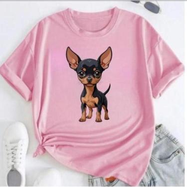 Imagem de camiseta T-shirt  de cachorro pinther pinscher chihuahua  preto e cara