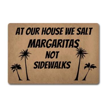 Imagem de Capacho engraçado de boas-vindas para entrada tapetes de varanda de entrada em nossa casa We Salt Margaritas Not Sidewalks with Palm Trees Tapete de decoração de casa engraçado antiderrapante novidade