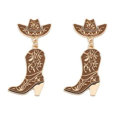 Imagem de Brincos femininos com pingente de botas ocidentais esmaltadas coloridas boho cowgirl chapéu esmaltado chapéu bota brincos country concerto festa roupas joias presente, Zinco, Sem pedra preciosa
